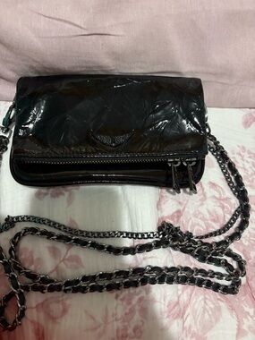 Zadig & Voltaire Black Quilted Patent Crossbody with Chain Strap